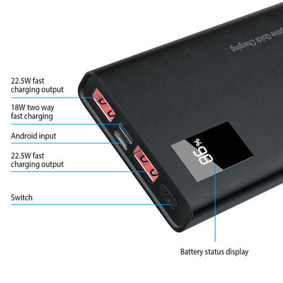 1Pc 1W Mah Power Bank Portable Charger External Battery Pack 22.5W Super Fast Charging PD QC 3.0 With LED Display Fit For IOS Phone - 5 - CJ
