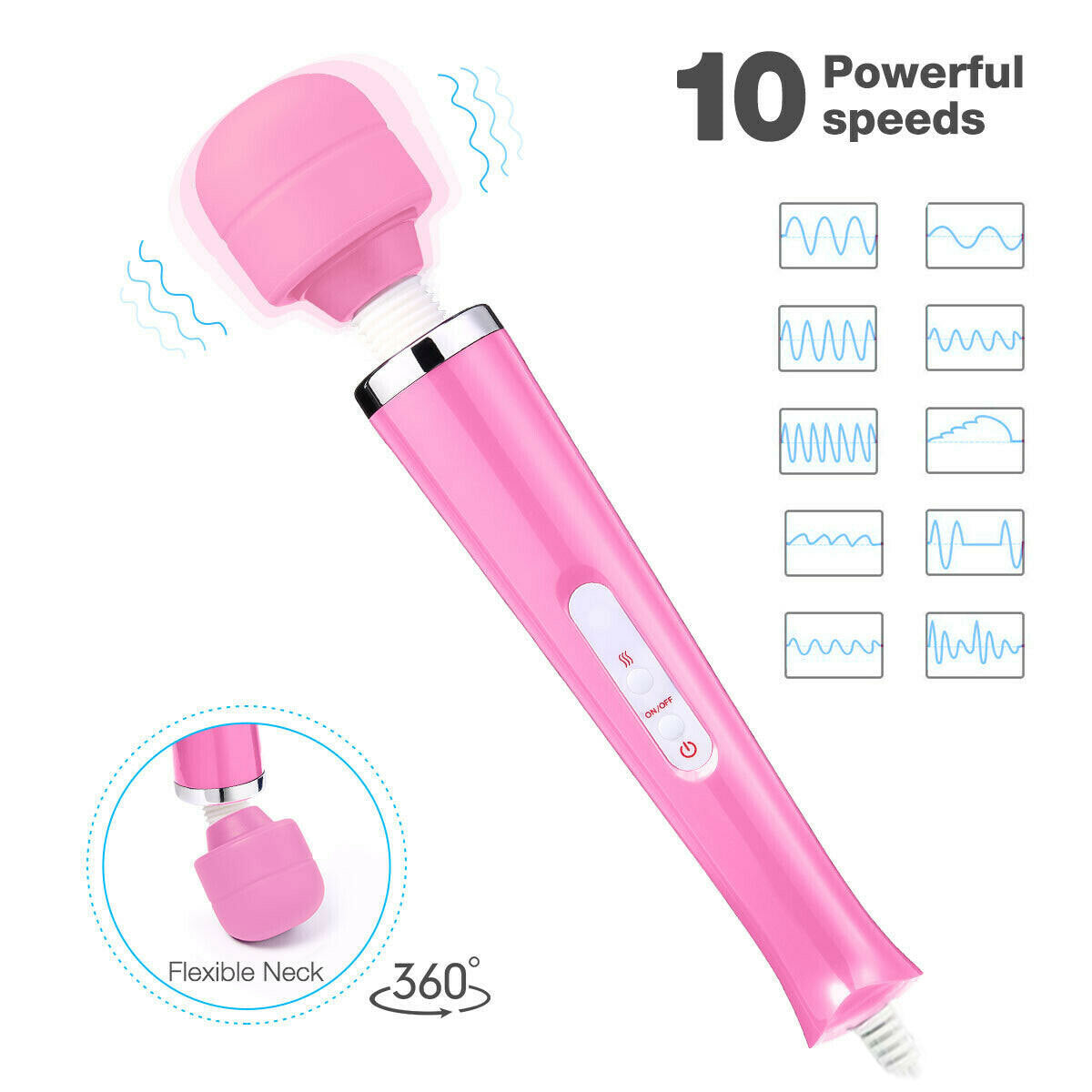 20 Speed Magic Massager Wand Full Body Pain Powerful Waterproof 10 Vibration Mode Massage Vibration UK Plug - 5 - CJ