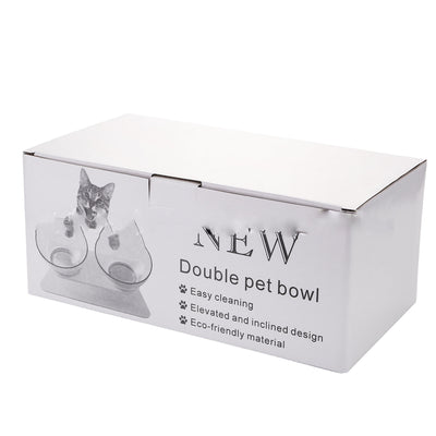 Non Slip Double Cat Bowl With Raised Stand Pet Food Cat Feeder Protect Cervical Vertebra Dog Bowl Transparent Pet Products - 0 - CJ - Double bowl box - CJMY122872101AZ