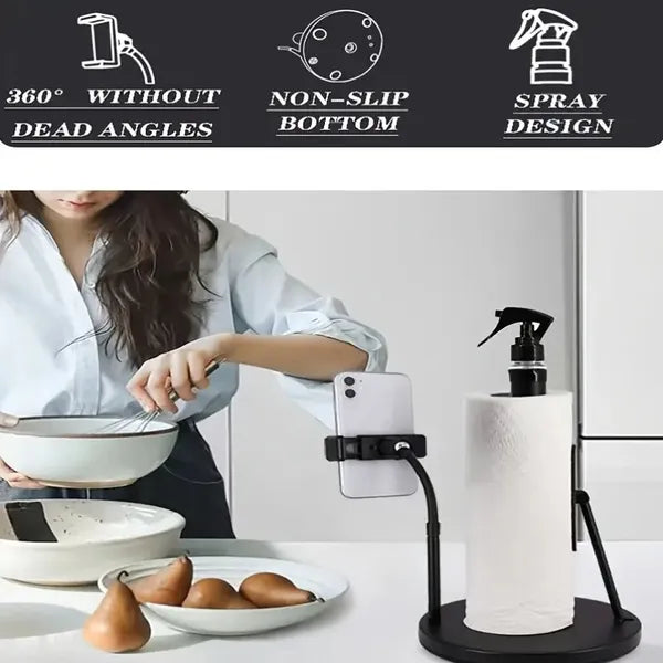 3 - in - 1 Stainless Steel Stand: Tissue Holder, Foldable Phone Holder, Spray Bottle, 360° Adjustable Arm, 2 - minute Installation, Suction Cup Base. A Nice Gift For The Family. - 5 - cjdropshipping