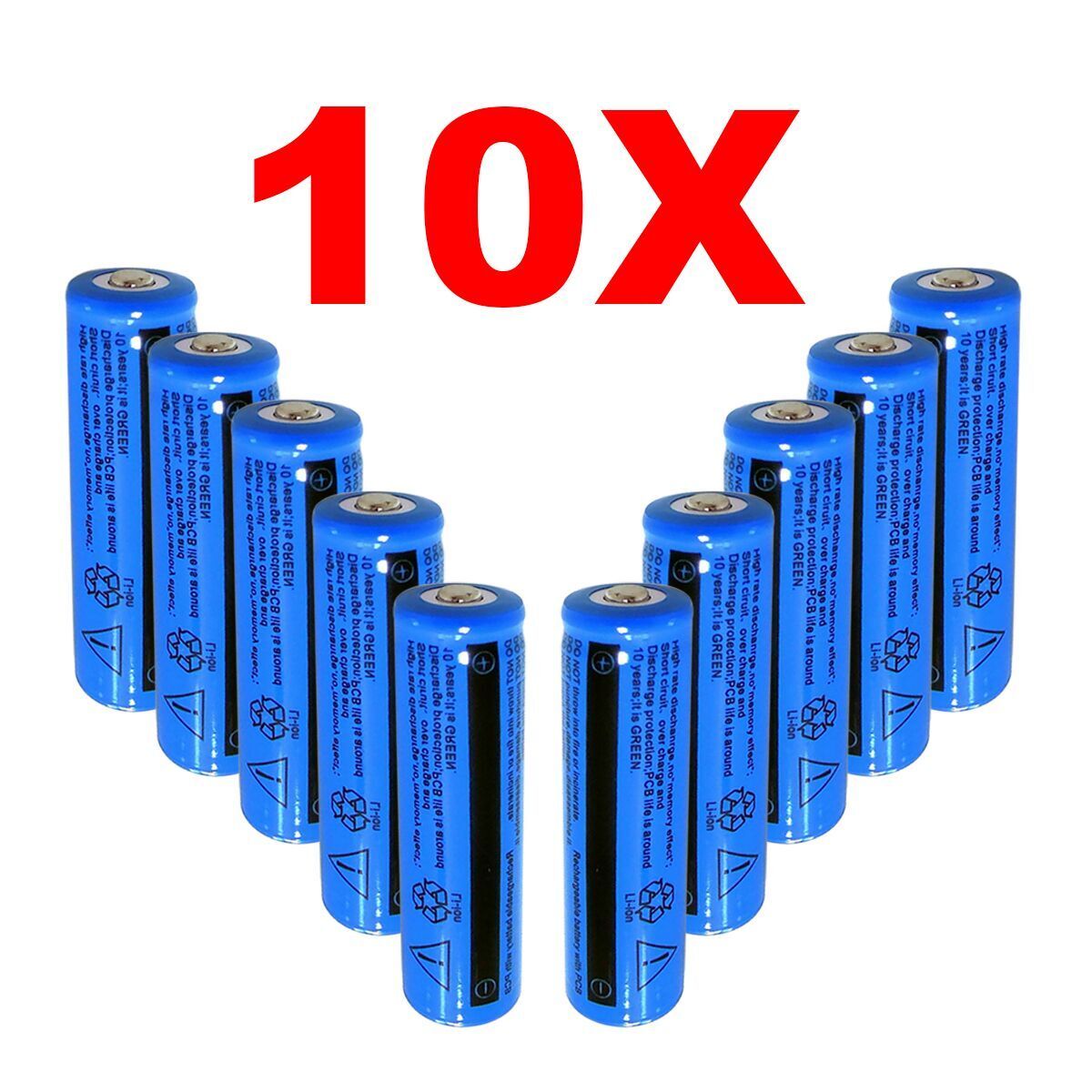 10Pcs Battery 3.7V Rechargerable Li-ion 3000mAh 18650 Batteries For Torch Flashlight Laser Headlamp