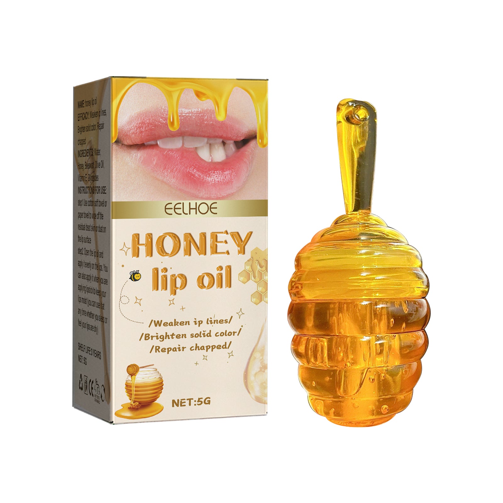 EELHOE Honey Lip Oil, Reduces Lip Lines, Prevents Cracking And Peeling, Moisturizing Lip Care Oil. - 5.0 - CJ