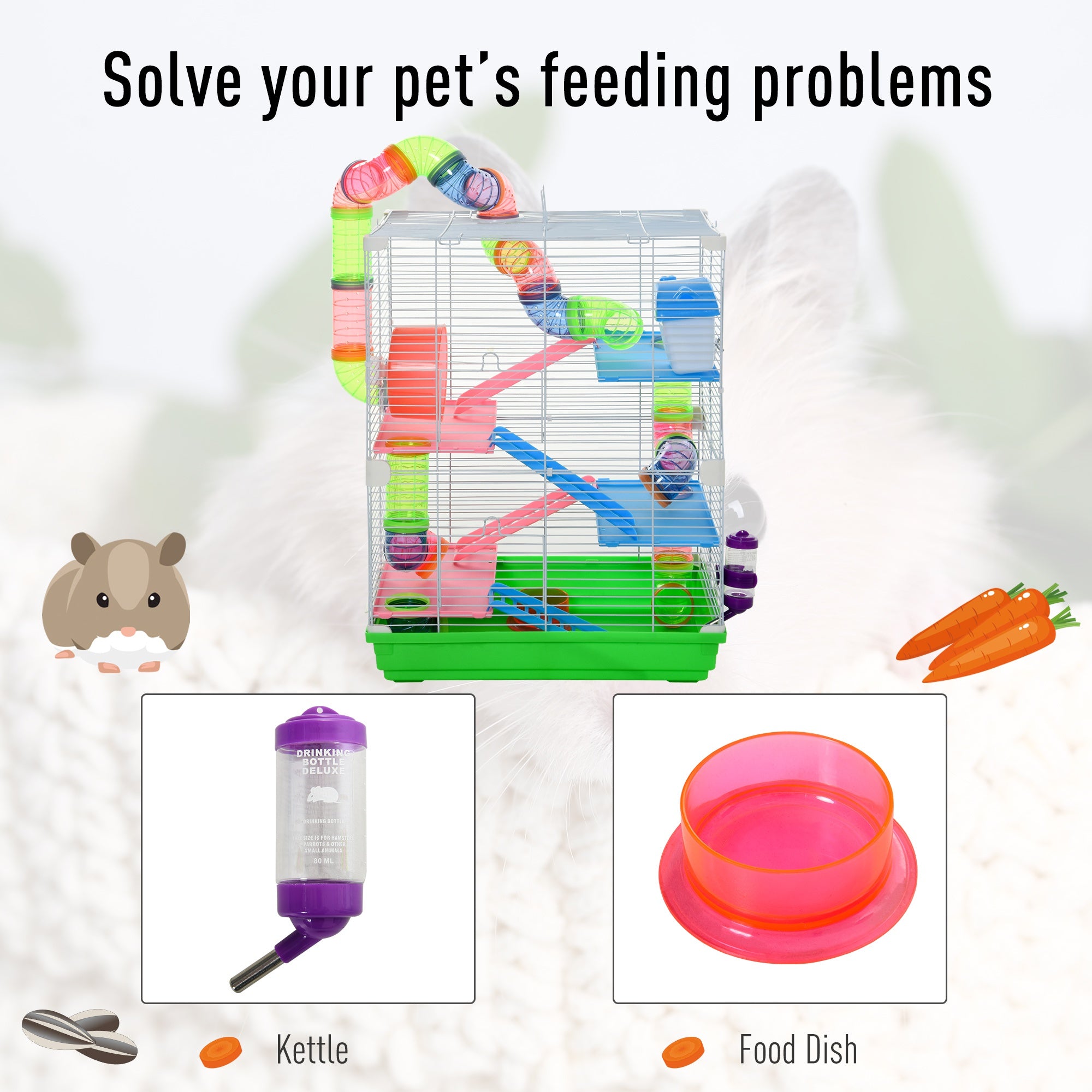 5 Tiers Hamster Cage Portable Animal Travel Carrier w/ Exercise Wheels Tube - 5 - CJ