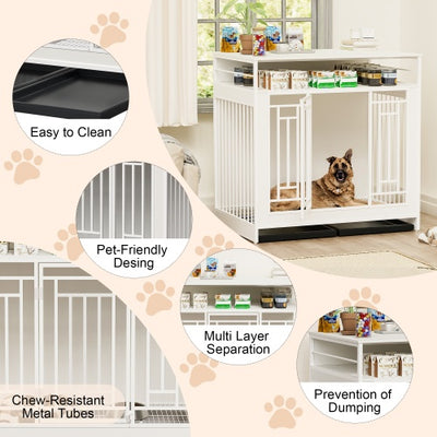 43.3 Inch Large Dog Kennel Furniture, Wooden Kennel With Divider - 5 - CJ