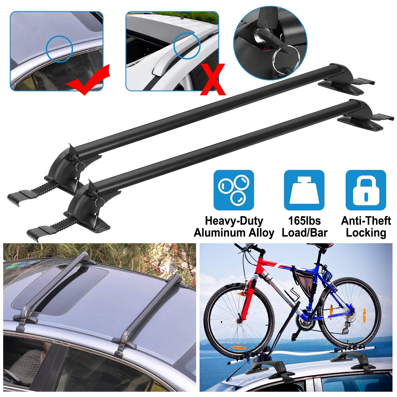 2PCS Universal 110cm 43 - inch Car Roof Rack Cross Bar With Anti - Theft Lock Adjustable Window Frame For Bike Kayak Cargo Luggage - 5 - cjdropshipping
