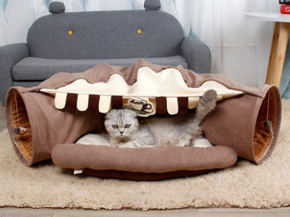 Pet Cats Tunnel Interactive Play Toy Mobile Collapsible Ferrets Rabbit Bed tunnels Indoor Toys Kitten Exercising Products - 0 - CJ - Coffee - CJJJCWMY00253 - Coffee