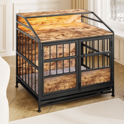 Multi - function Furniture Style Dog Crates With Storage, Dog Crate Furniture Large Wooden Dog Kennel With Double Doors, For Large Medium Dog Indoor, Brown - 5 - CJ