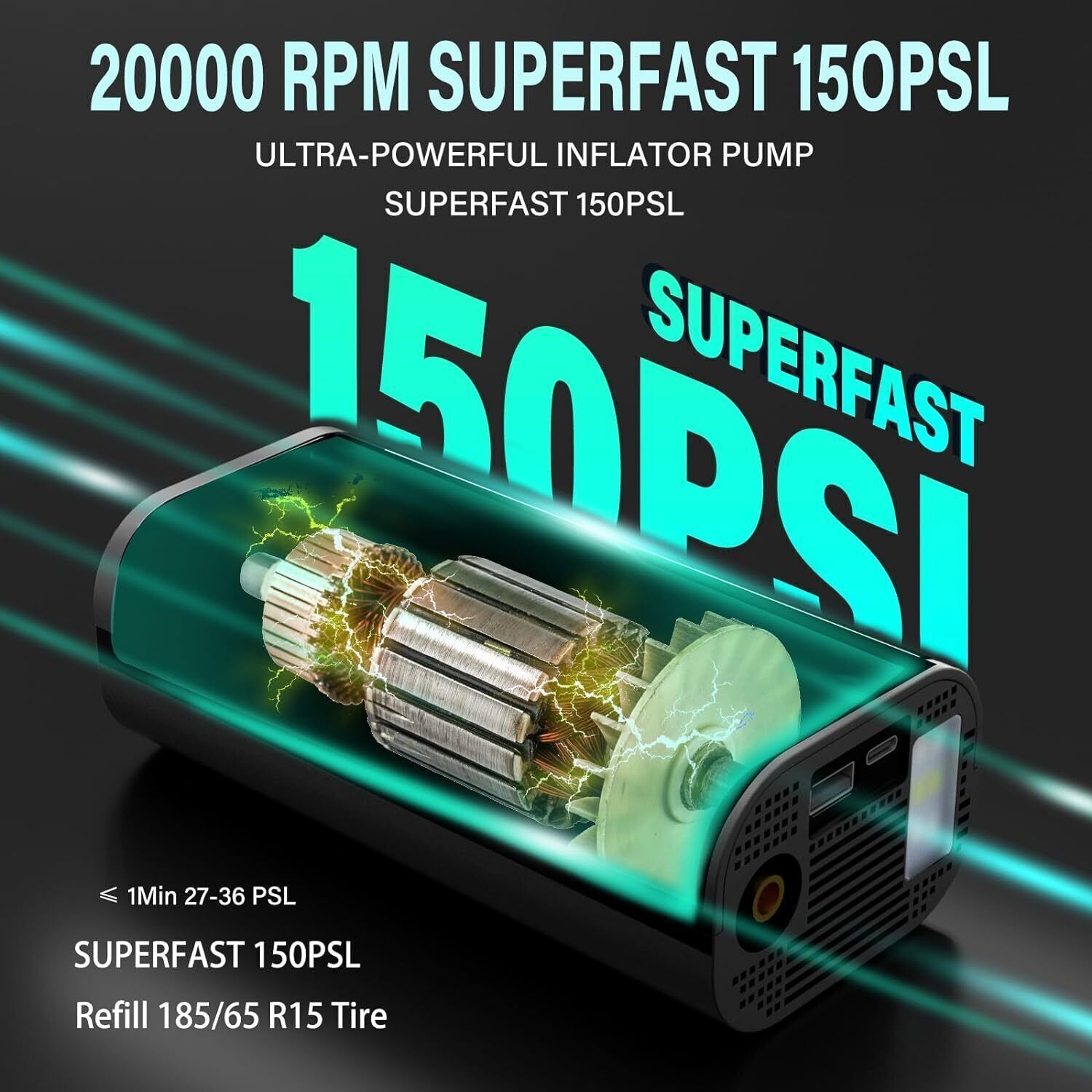 150 PSI Tire Inflator Car Air Compressor Electric Portable Auto 12V Air - 5 - CJ
