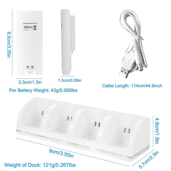 4 Remotes Charging Dock Game Controller Charger 2800mAh Rechargeable Battery Charging Stations W LED Indicator For Wii Nintendo