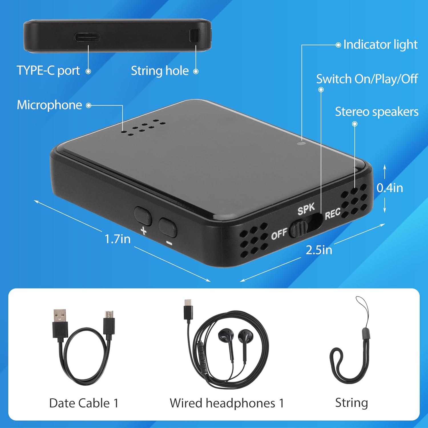 Magnetic Voice Activated Recorder Device,MP3 Voice Records With Microphone,60 Hours Continuous Portable Audio Recorders For Work,Lectures,Meetings,Interviews,Small USB - C Audio Recorder - 5 - CJ