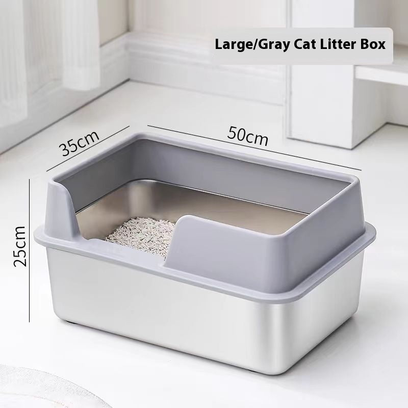 Stainless Steel Litter Box High Fence Anti - splash - 0 - CJ - Gray - 50x35x25 - CJYD204371502BY