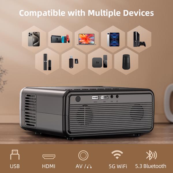 Projector With WiFi & Bluetooth, Upgraded 5G Portable Projector, Support 4K, Native 1080P, 12000 Lumens, Outdoor LED Movie Projector,Selling On The Amazon Temu Platform Is Prohibited - 5 - CJ