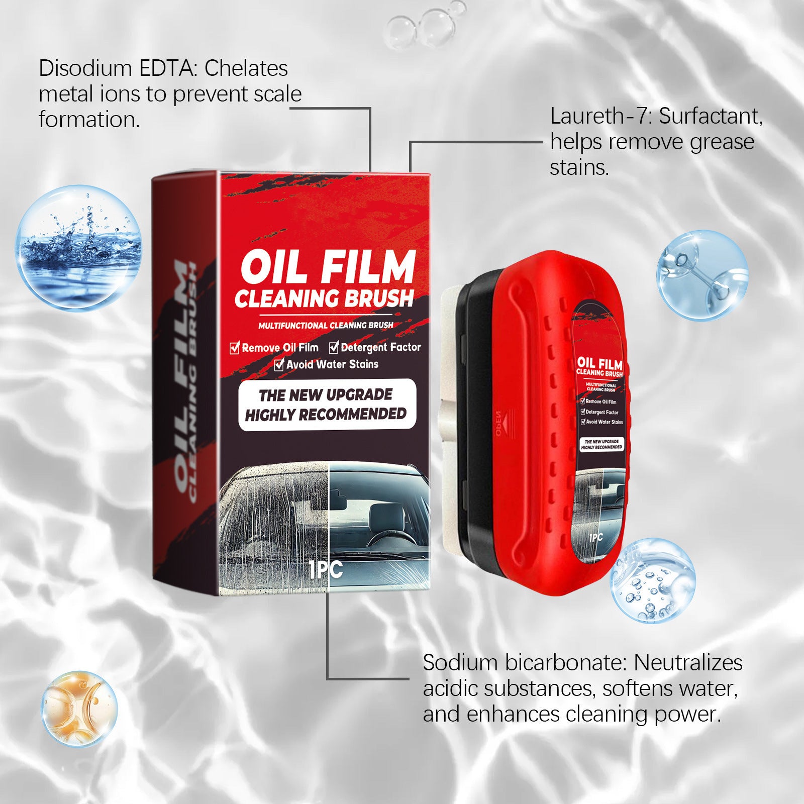 Automotive Oil Film Cleaning Brush, Windshield Cleaner Tool, All In One Wipe On Oil Film Remover, Car Glass Oil Film Cleaner With Reusable Foam Sprayer - 5 - CJ