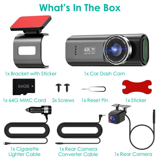 1Pc 4K 1080P Car Dash Cam 2.4GHz WiFi Car Camera Mini Driving Recorder With 140 Degree Wide Angle APP Control Night Vision G - sensor Loop Recording - 5.0 - cjdropshipping