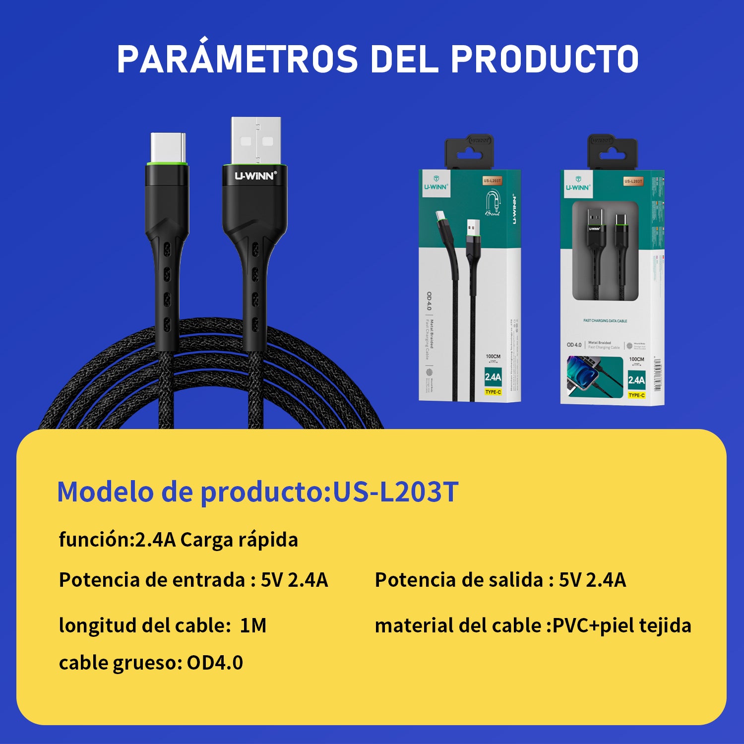 L203 USB - C Cable 2.4A 1M Black USB 3.0 UWINN - 5 - CJ