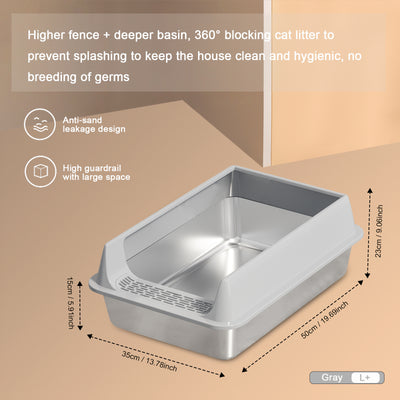 Oversized Stainless Steel Litter Box, Semi - enclosed Splash - proof And Leak - proof Design, Removable Lid, Suitable For Big Cats, And More - 5 - CJ