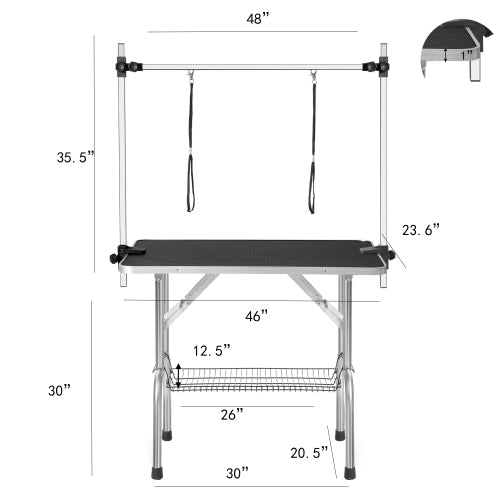Professional Dog Pet Grooming Table Large Adjustable Heavy Duty Portable With Armrests And Lasso & Grid Tray - 5 - CJ