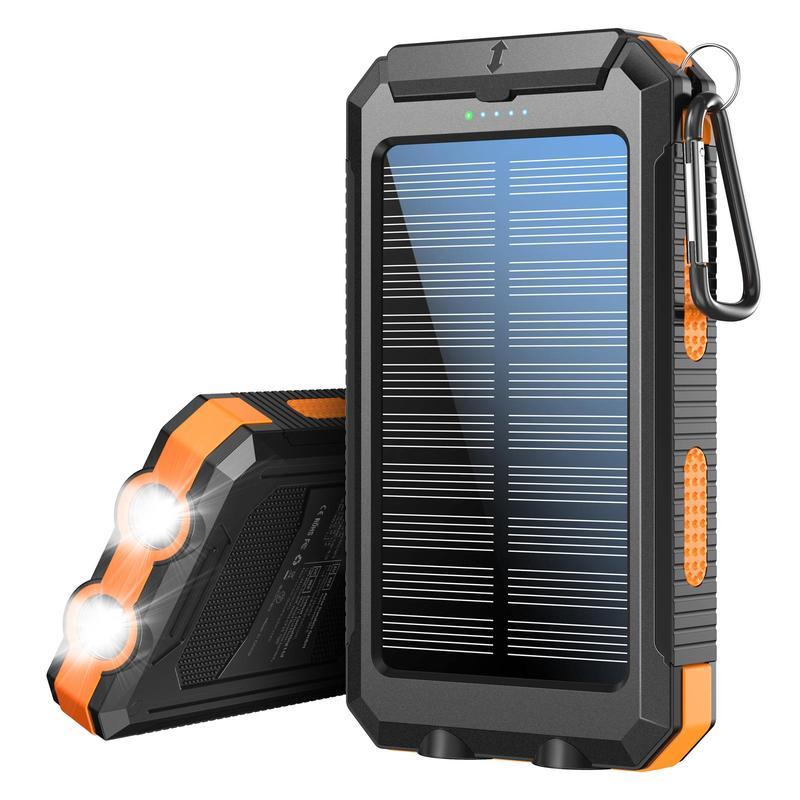 Solar Charger, 8000mAh Portable Solar Power For All Mobile Phones, Waterproof Battery Pack, Outdoor External Backup Power Charger Dual USB 5V Output -LED Flashlight, Perfect For Camping Trips