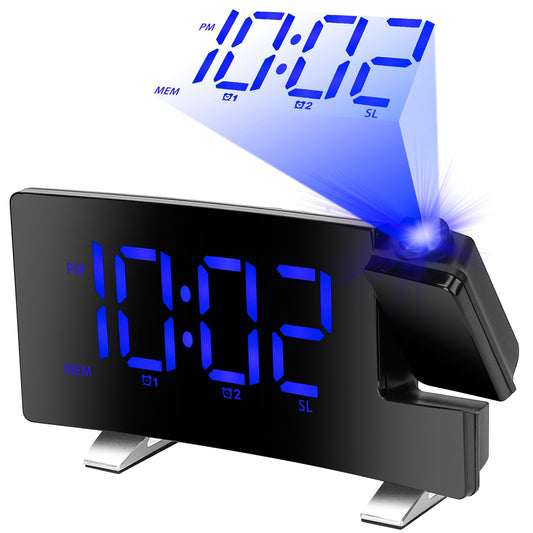 1Pc Projection Alarm Clock With Radio Function Curved Screen LED Digital Alarm Clock With Dual Alarms 4 Dimmer 12 - 24 Hour USB Charging Port 180Degree Rotatable Projection - 5 - CJ