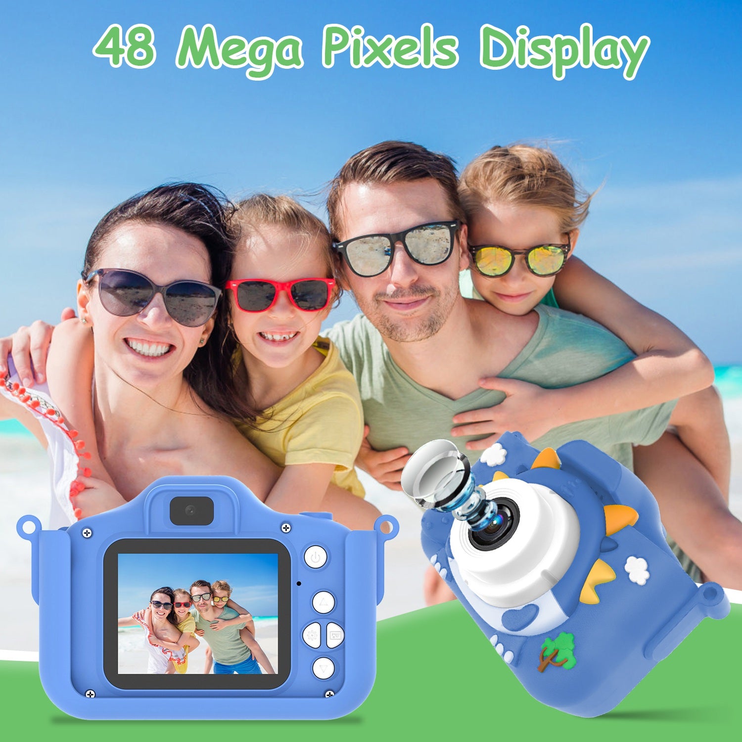 Pink - Blue Options - 1Pc Dinosaur Kids Selfie Camera Cartoon Camera 48MP 1080P HD Digital Camera With Cartoon Case Card Reader 32G MMC Card For Boys Girls Above Aged 6 Years Old - 5 - CJ