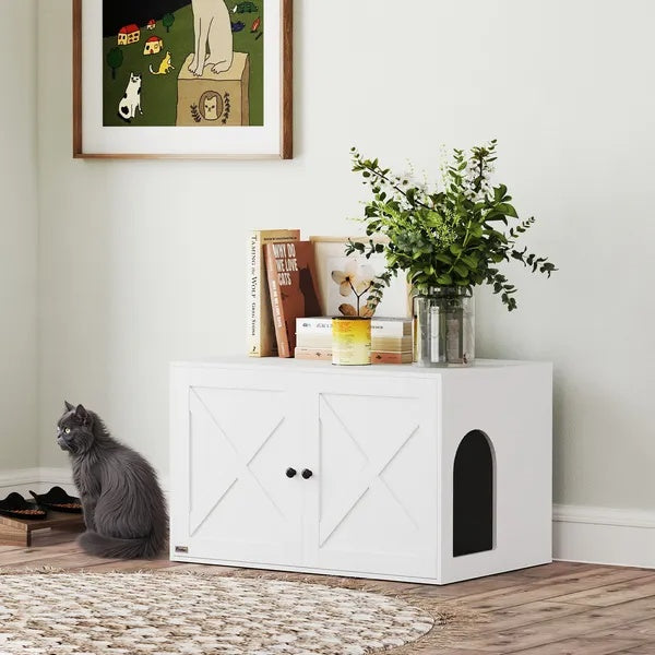 Cat Litter Box Enclosure With Barn Door, Cat Hole - 5 - CJ