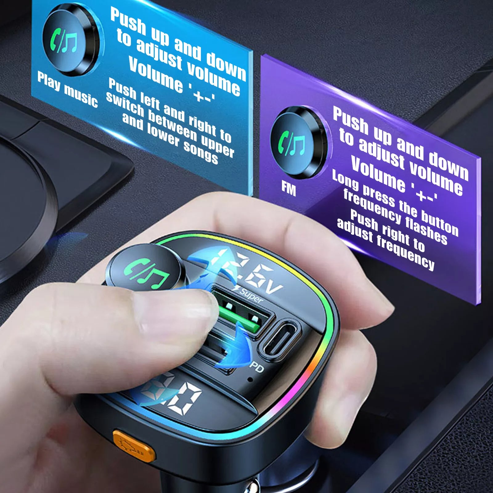 Bluetooth 5.0 Car Wireless FM Transmitter Adapter USB PD Charger AUX Hands - Free Noise Reduction Audio Receiver Car Kit Handsfree Dual - 5 - CJ