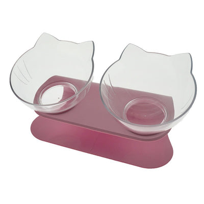 Non Slip Double Cat Bowl With Raised Stand Pet Food Cat Feeder Protect Cervical Vertebra Dog Bowl Transparent Pet Products - 0 - CJ - Two clear pink - CJMY122872112LO