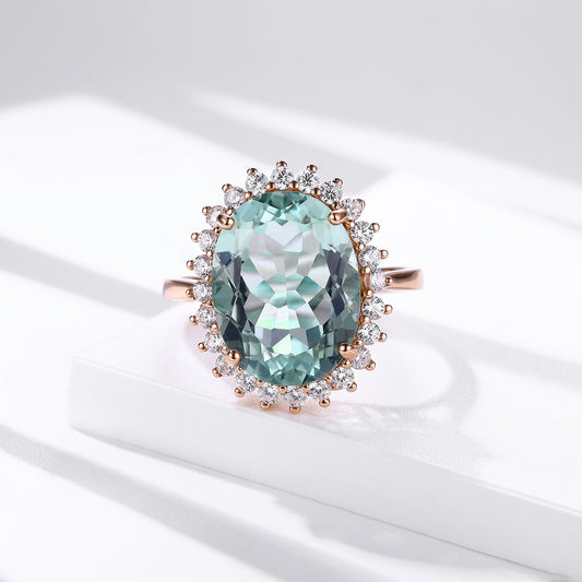 S925 Silver Set Natural Green Crystal Ring Wedding Jewelry Female - 4 - CJ