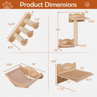 Cat Wall Furniture Set Of 4 With Hammock 2 - step Cat Tree And Perch - 5 - CJ