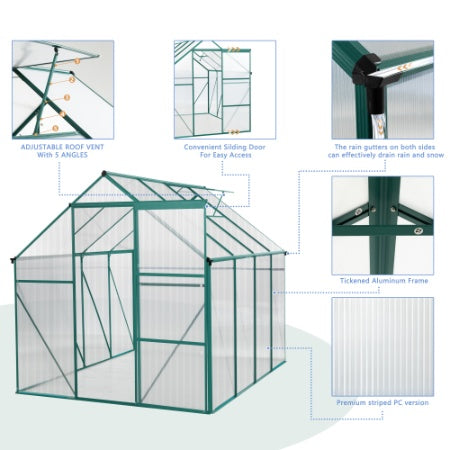 Green - 6 X 8 FT Outdoor Patio Greenhouse - 5 - CJ