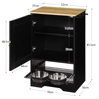 Feeding Station With 1 Storage Cabinets, Pet Feeding Station With 2 Elevated Dog Bowls, Side Hooks, Anti - tip Kit, Hidden Pet Feeder Station For Feeding  Watering, Black - 5 - CJ