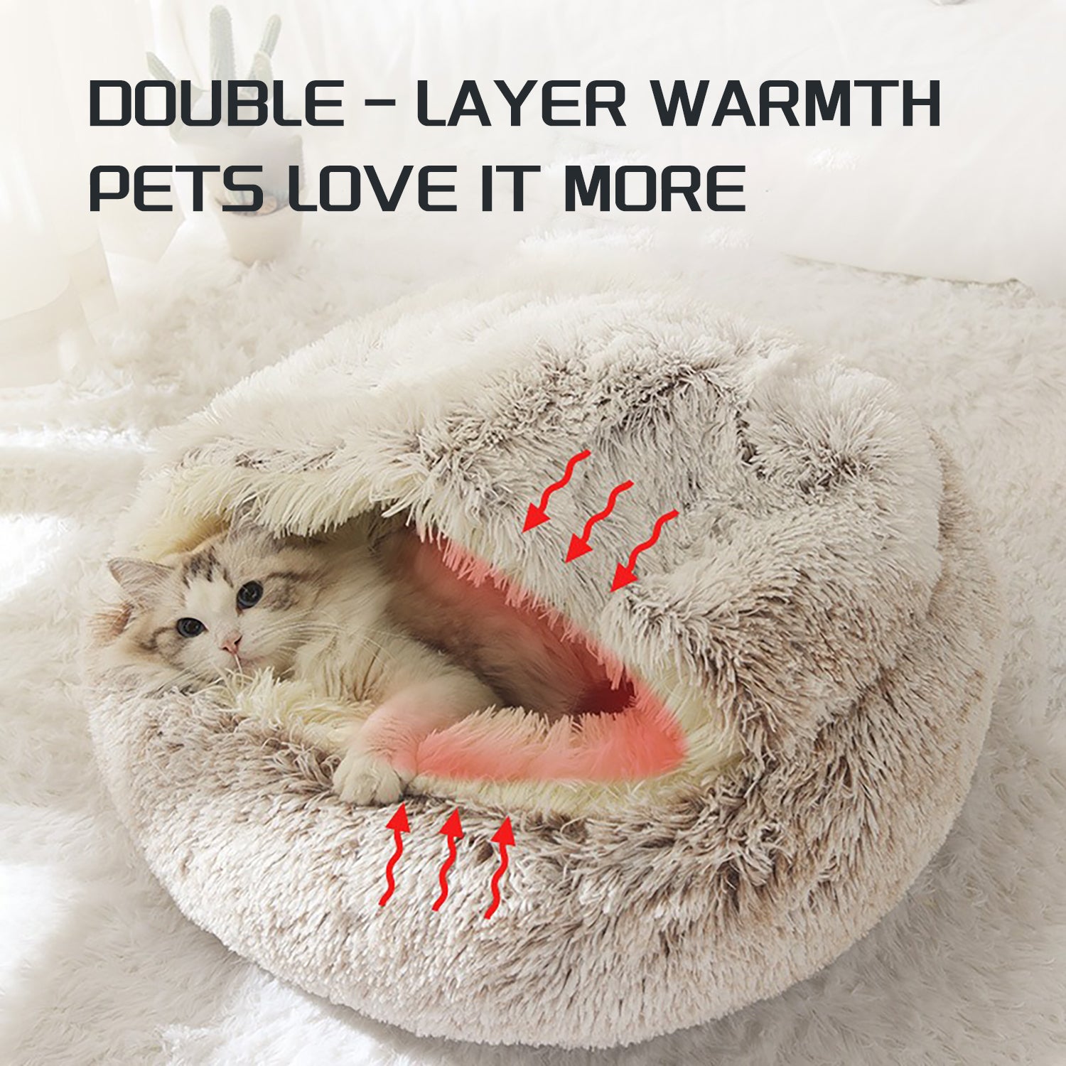 Luxurious Plush Round Cat Bed Cat Bed Round Soft Plush Burrowing Cave Hooded Cat Bed Donut For Dogs Cats - Semi - Enclosed For Cozy Warmth, Easy - Clean Durable Design, Ideal For Winter Comfort - 5 - CJ