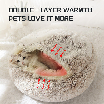 Luxurious Plush Round Cat Bed Cat Bed Round Soft Plush Burrowing Cave Hooded Cat Bed Donut For Dogs Cats - Semi - Enclosed For Cozy Warmth, Easy - Clean Durable Design, Ideal For Winter Comfort - 5 - CJ