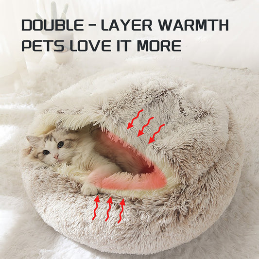 Luxurious Plush Round Cat Bed Cat Bed Round Soft Plush Burrowing Cave Hooded Cat Bed Donut For Dogs Cats - Semi - Enclosed For Cozy Warmth, Easy - Clean Durable Design, Ideal For Winter Comfort - 5 - CJ