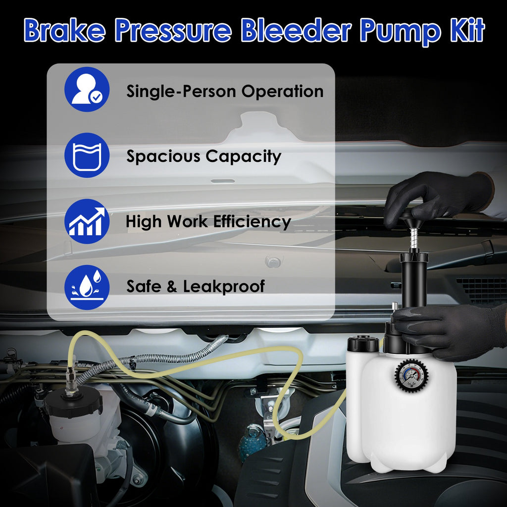 1 Set 3L Manual Brake Bleeder Kit One Person Brake Bleed Vacuum Pump Automotive Brake Fluid Bleeding Kit With 1L Waste Oil Bottle 4 Master Cylinder Adapters Gloves Funnel Fit For Most Vehicles