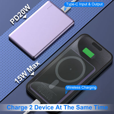 2 In 1 5000mAh 8MM Slim MagSafe Wireless Power Bank PD20W Magnetic Fast Charger Portable Phone Charger Fit For IOS Phone 15 14 13 12 Series And More - 5 - CJ