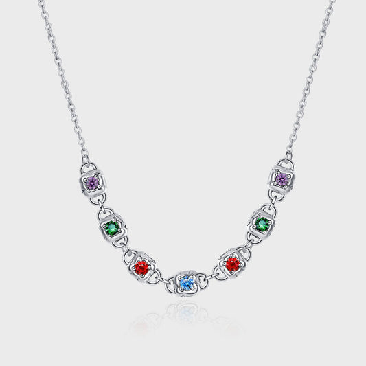 S925 Sterling Silver Fashion Colorful Square Dice Zircon Necklace Retro Heavy Industry Collar Chain - 4 - CJ