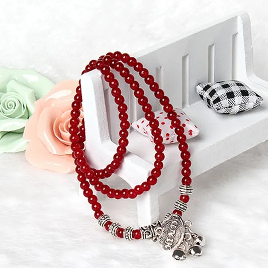 Red Agate Beaded Good Lock Bracelet - 5 - CJ