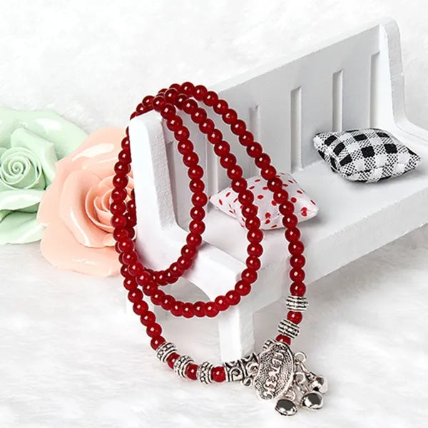 Red Agate Beaded Good Lock Bracelet - 5 - CJ