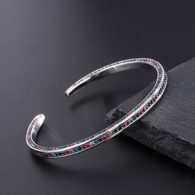 925 Sterling Silver Three Side Rainbow Zircon Bracelet Women Ins Small Minority Design Luxury High Sense Delicate Cool Wind - 4 - CJ