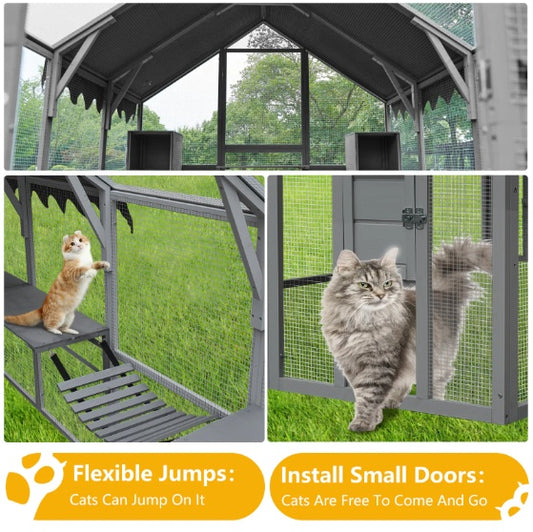 Outdoor Cat House Cat Enclosures 110 Large Kitten Playpen With Platforms,Upgrade Waterproof Cover - grey - 5 - CJ