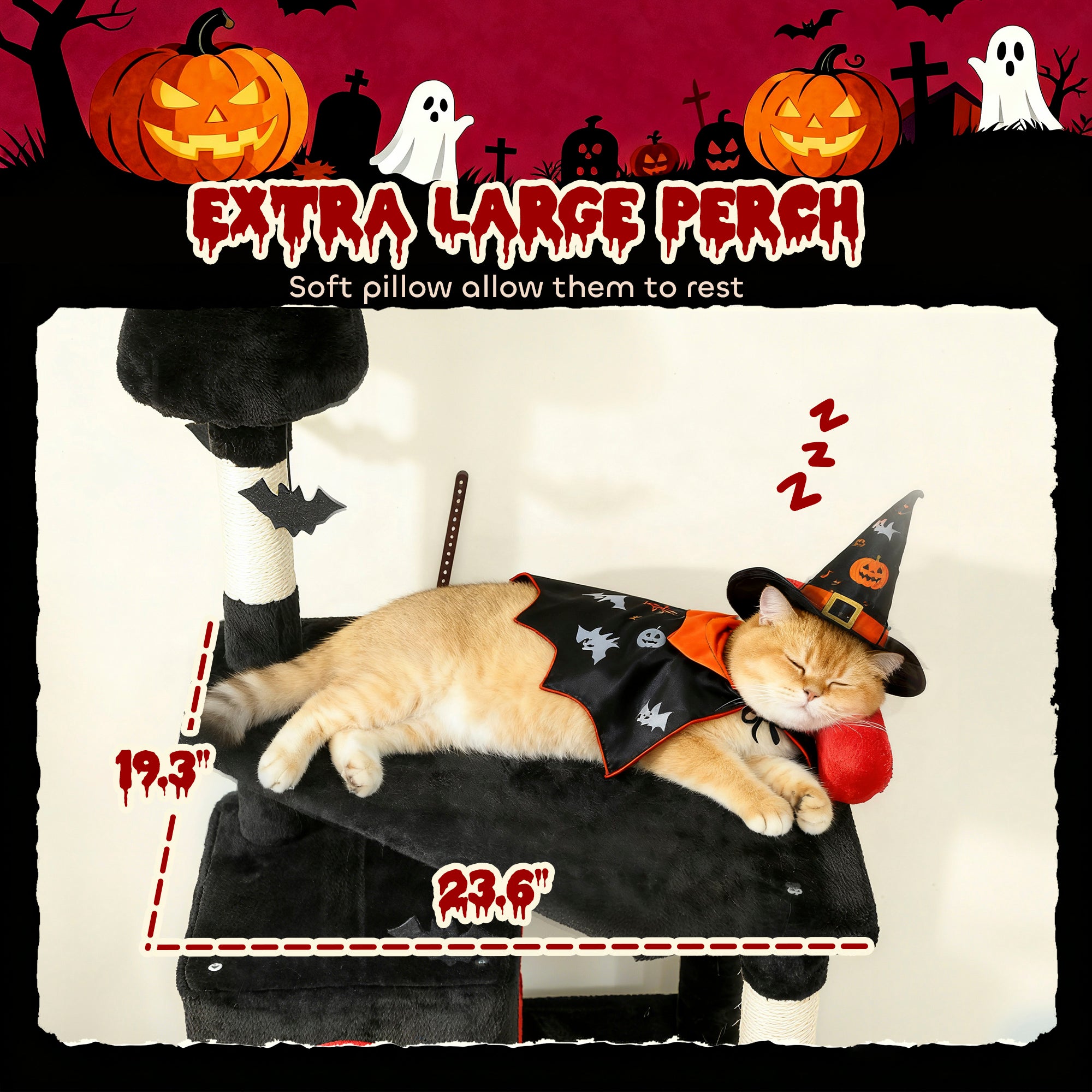 78" Gothic Cat Tree, Cat Tower with Coffin Bed, 2 Spacious Condos, Sisal Scratching Posts, Bat Hanging Balls, Halloween - 5 - CJ