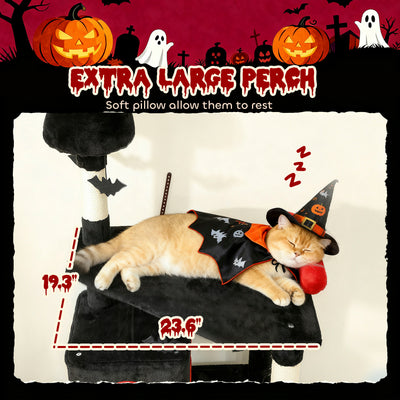 78" Gothic Cat Tree, Cat Tower with Coffin Bed, 2 Spacious Condos, Sisal Scratching Posts, Bat Hanging Balls, Halloween - 5 - CJ