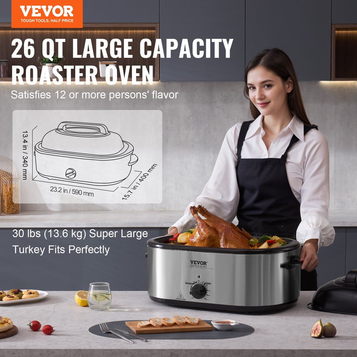 26-Quart 1450W Electric Turkey Roaster Oven