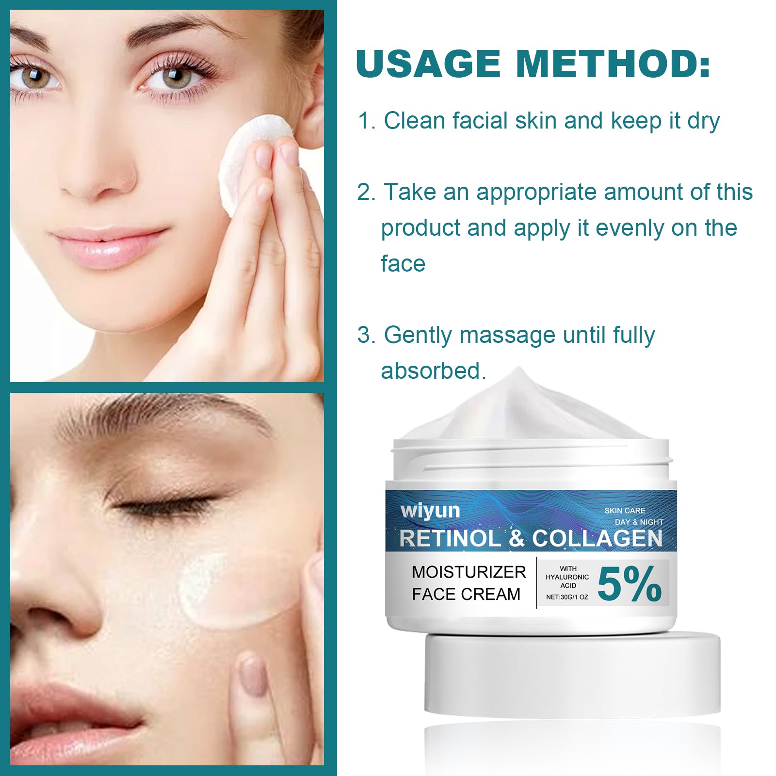 Wiyun Retinol Collagen Moisturizer Face Cream, Deep Moisturizing Long Lasting Hydrating Firming Moisturizing Whitening Skin Care Cream - 5 - CJ