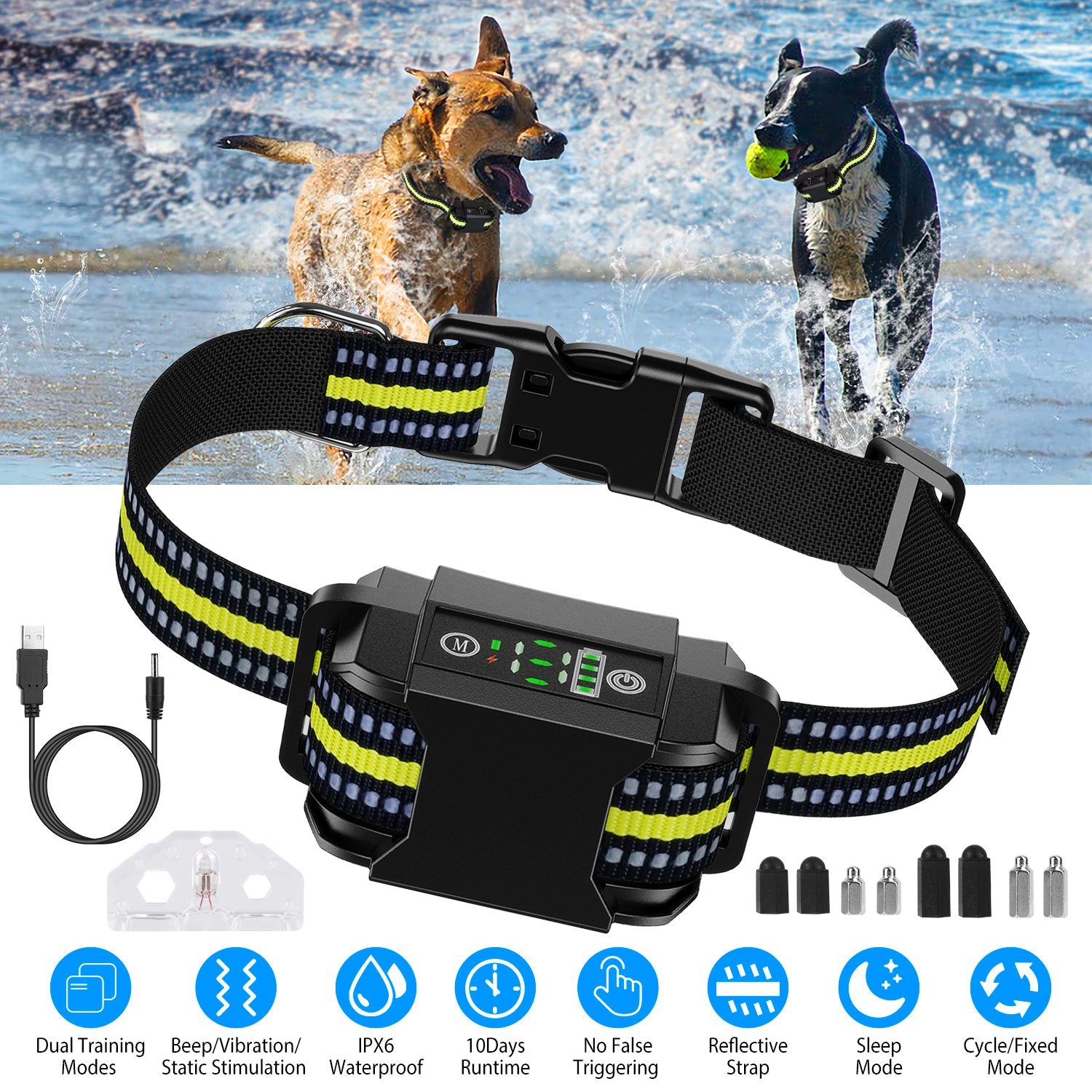 Dog Bark Collar Rechargeable Waterproof Beep Vibration Static Stimulation Bark Stopper Automatic Identification Collar With 6 Intensity Dual Modes - 5 - CJ