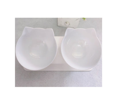 Cat Double Bowl Cat Food Bowl Protects Cervical Vertebra - 0 - CJ - Two white - CJJJCWGY00683 - Two white