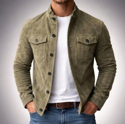 Vintage Single - breasted Jacket Men's Casual Motorcycle Faux Suede Tops - 0 - CJ - Army Green - 3XL - CJXZ264702712LO