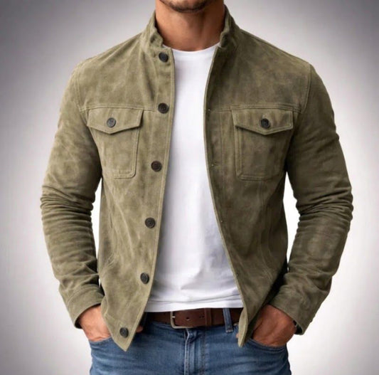 Vintage Single - breasted Jacket Men's Casual Motorcycle Faux Suede Tops - 0 - CJ - Army Green - 3XL - CJXZ264702712LO