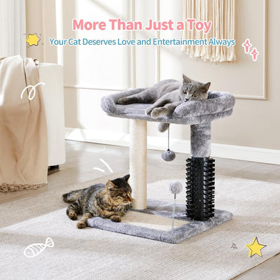 Small 4 - in - 1 Cat Tree Tower With Self - grooming Brush And Natural Sisal Scratching Post, Soft Plush Cat Bed And Hanging Ball, Suitable For Indoor Kittens - 5 - CJ